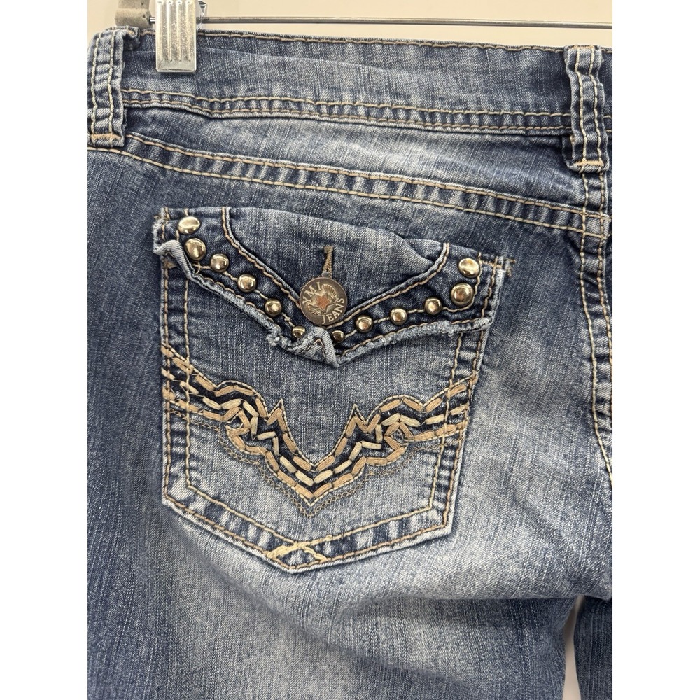 VTG Y2K YMI Skinny Jeans 13 Low Rise Embroidered Embellished Button Back Flap
